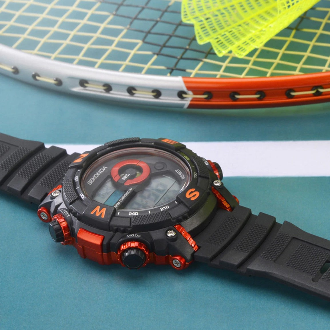 Sekonda Mens Digital Watch with Black Plastic Strap and Orange Accents 1527
