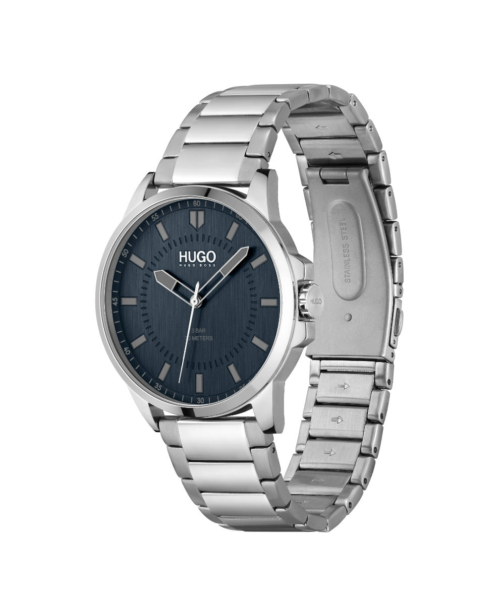 Hugo Mens Watch with Blue Dial and Silver Strap 1530186