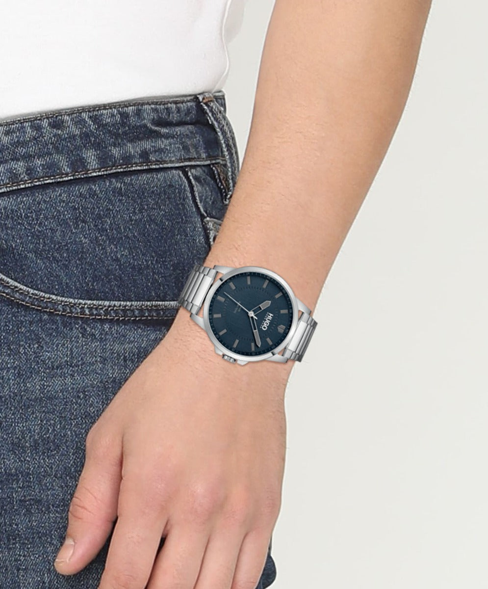 Hugo Mens Watch with Blue Dial and Silver Strap 1530186