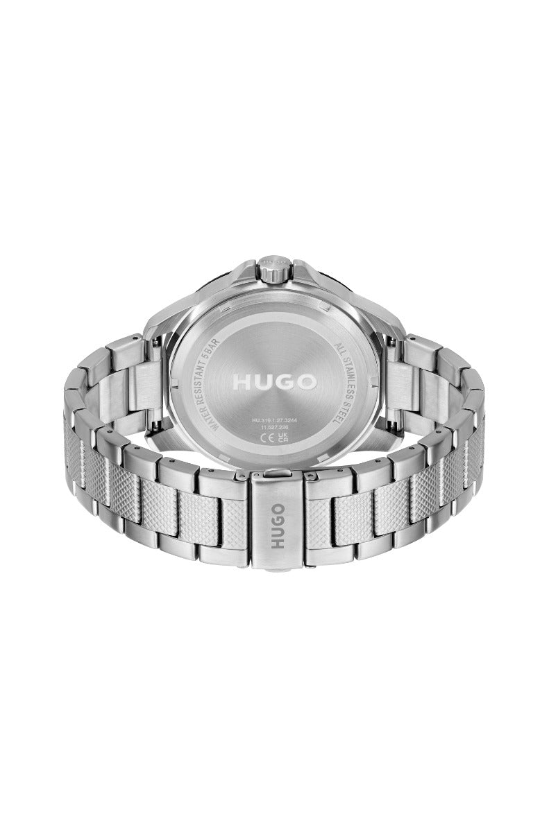 Hugo Mens Watch with Black Dial and Silver Bracelet 1530195