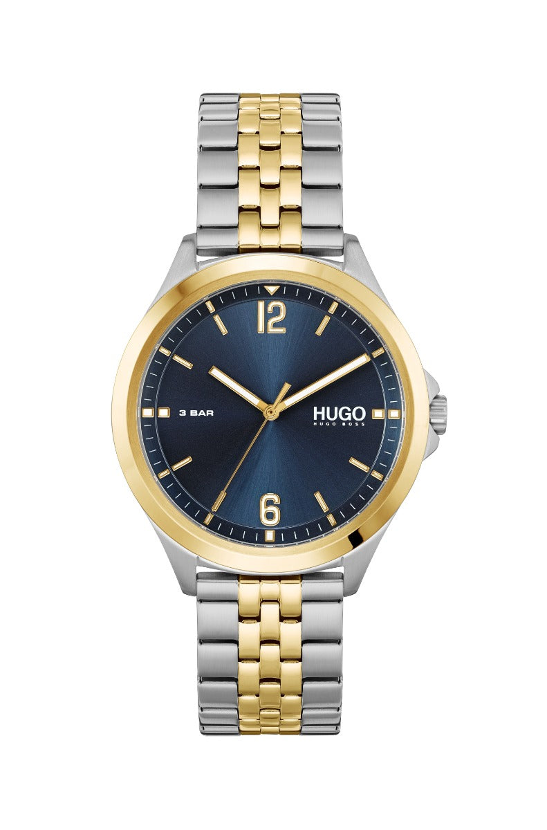 HUGO Mens Watch with Blue Dial and Two Tone Bracelet 1530219