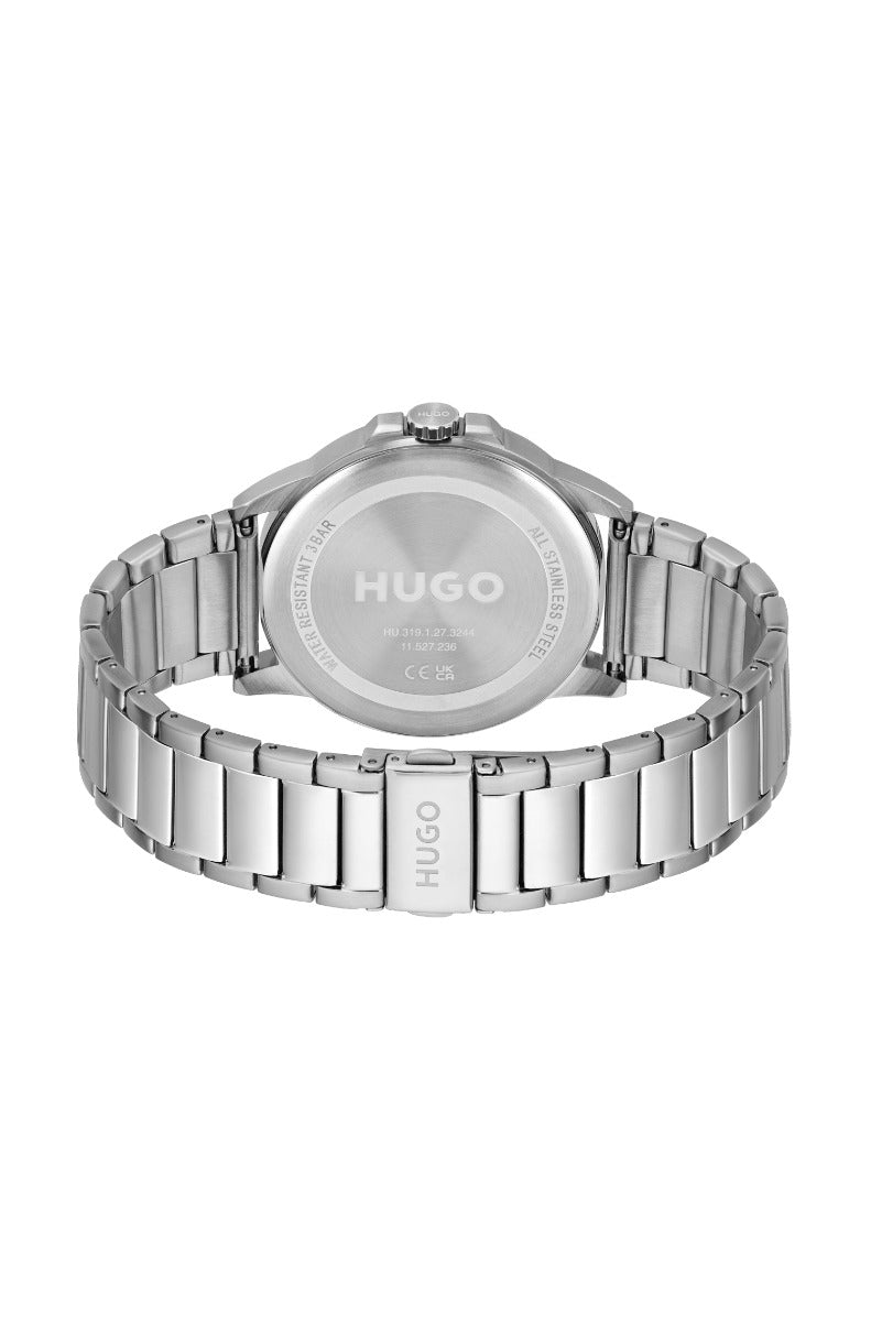 Hugo #First Mens Watch with Black Dial and Silver Strap 1530246