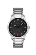 Hugo #First Mens Watch with Black Dial and Silver Strap 1530246