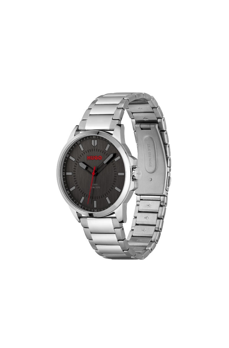 Hugo #First Mens Watch with Black Dial and Silver Strap 1530246