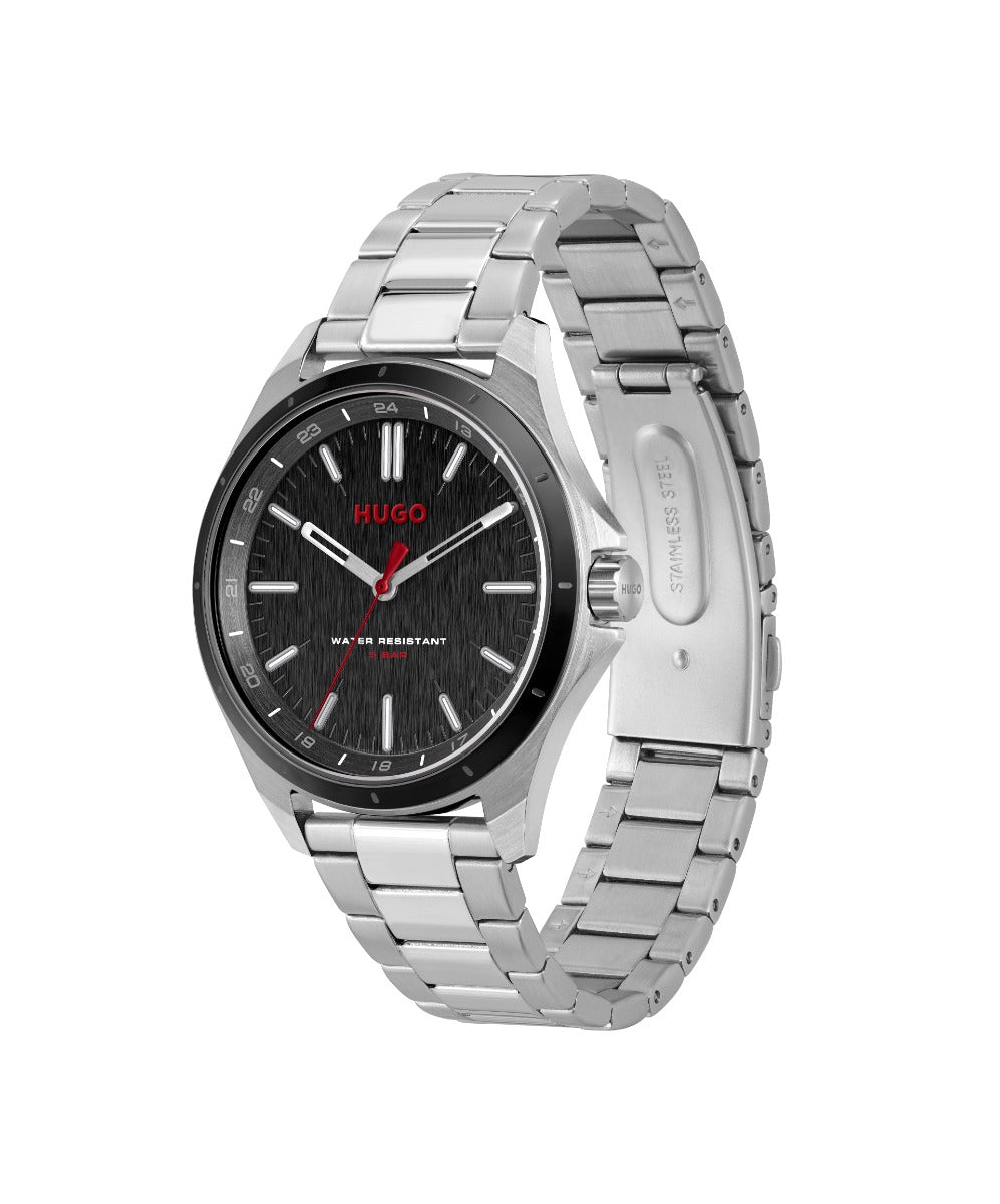 HUGO Mens Watch with Black Dial and Silver Bracelet 1530323