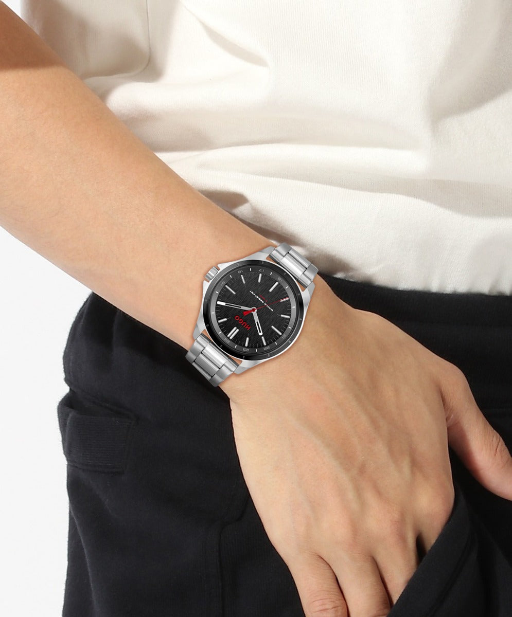 HUGO Mens Watch with Black Dial and Silver Bracelet 1530323