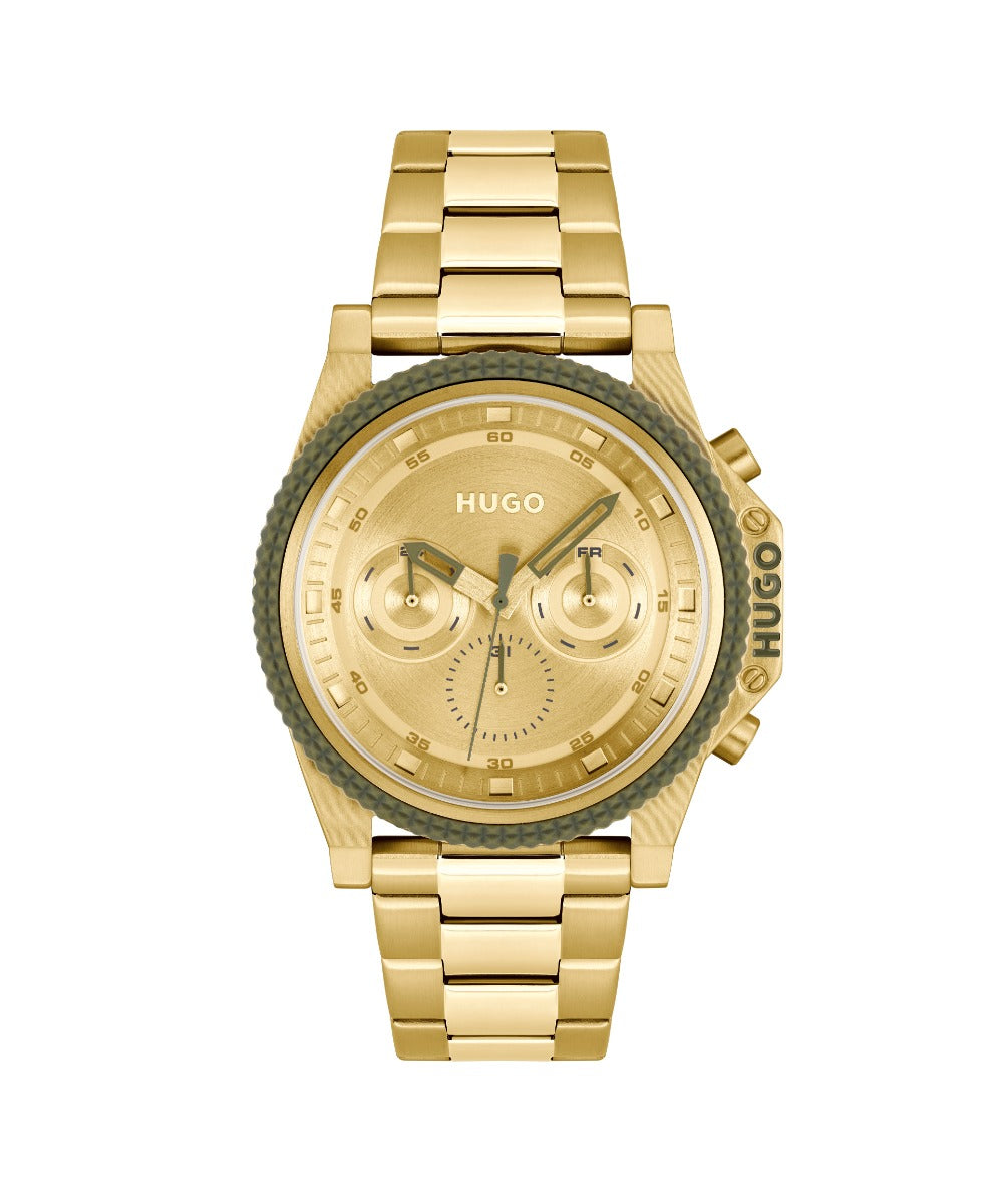 Hugo #Brave Mens Watch with Gold Dial and Gold Bracelet 1530349