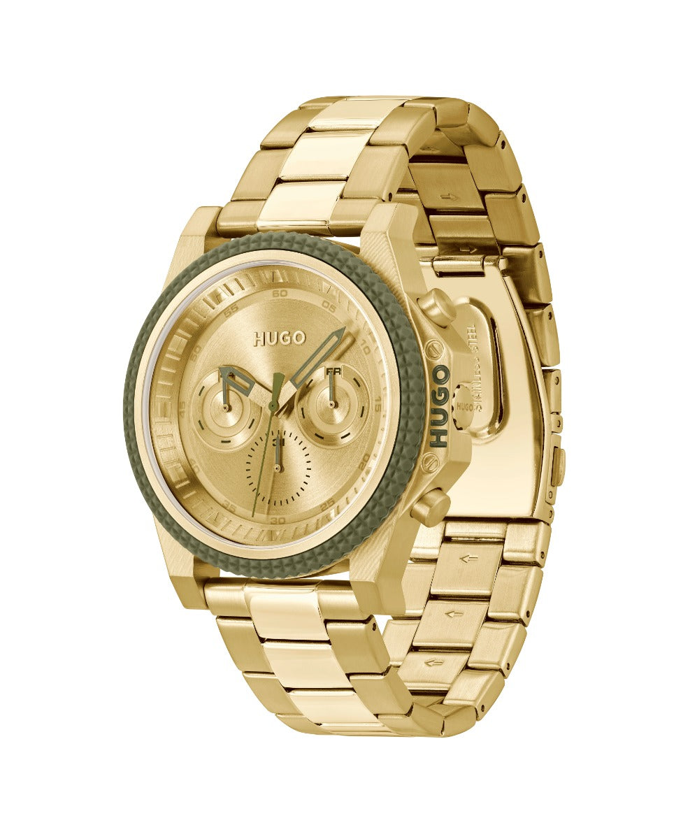 Hugo #Brave Mens Watch with Gold Dial and Gold Bracelet 1530349