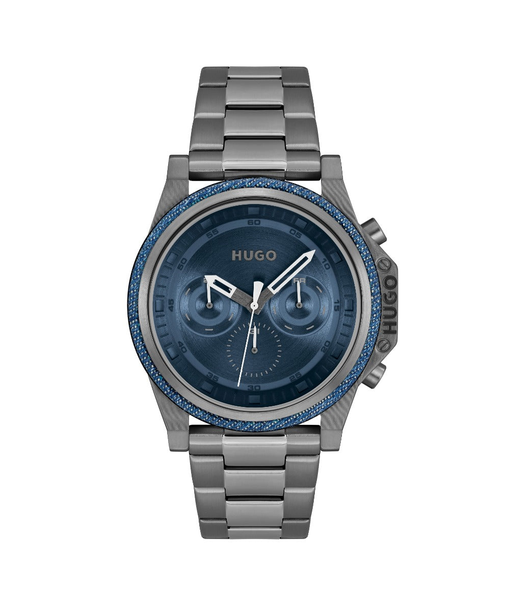 Hugo #Brave Mens Watch with Blue Dial and Grey Bracelet 1530350