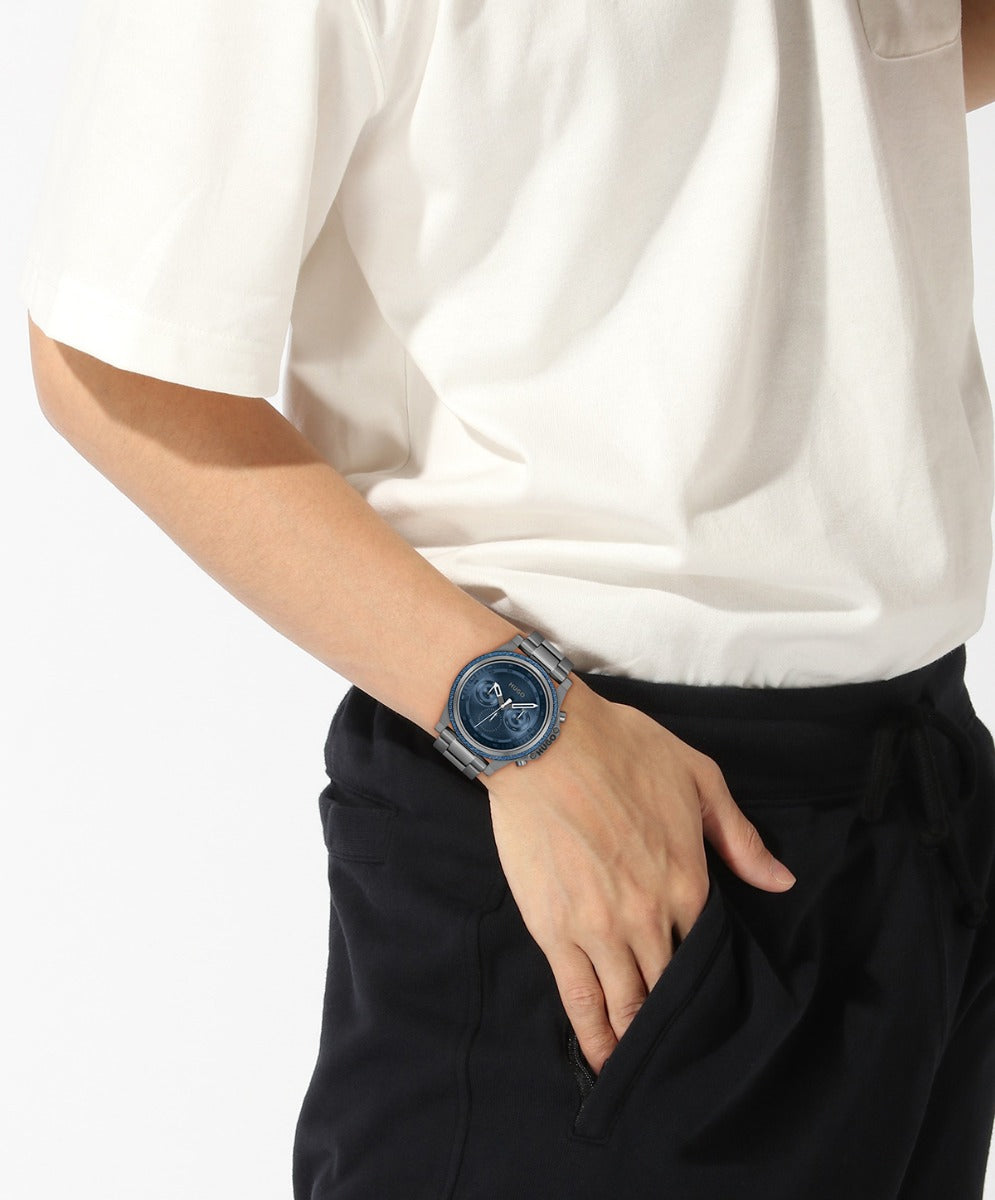 Hugo #Brave Mens Watch with Blue Dial and Grey Bracelet 1530350
