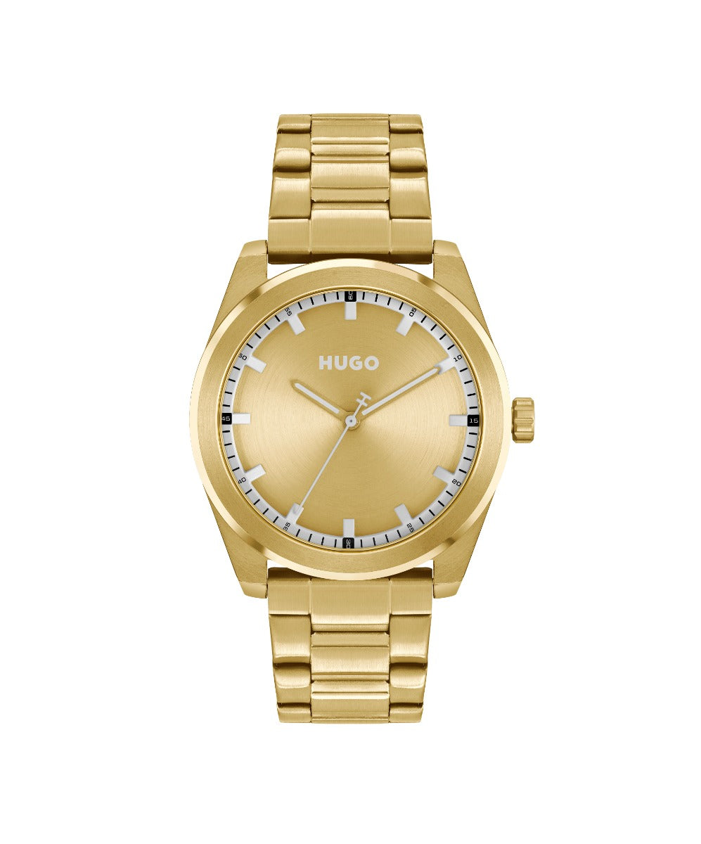 Hugo Mens Watch with Gold Dial and Gold Strap 1530354