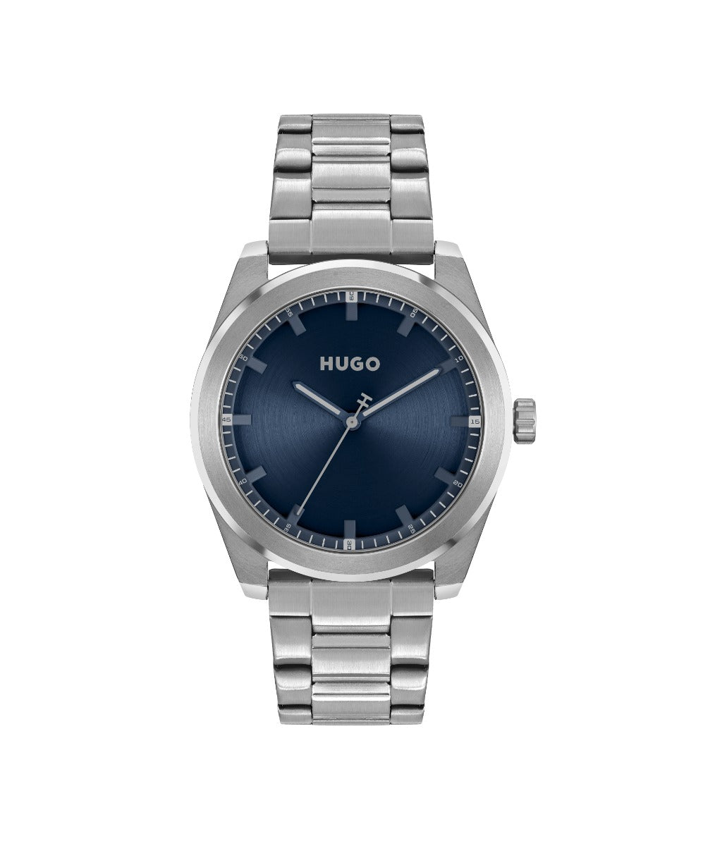 Hugo #Bright Mens Watch with Blue Dial and Silver Strap 1530361