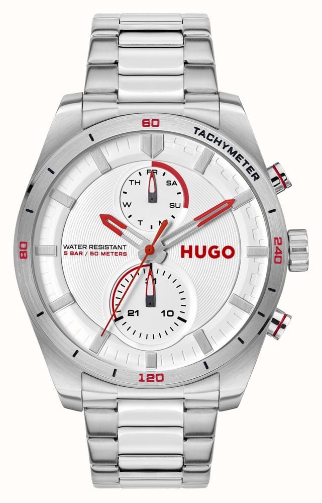 HUGO Mens Watch with White Dial and Silver Bracelet 1530373