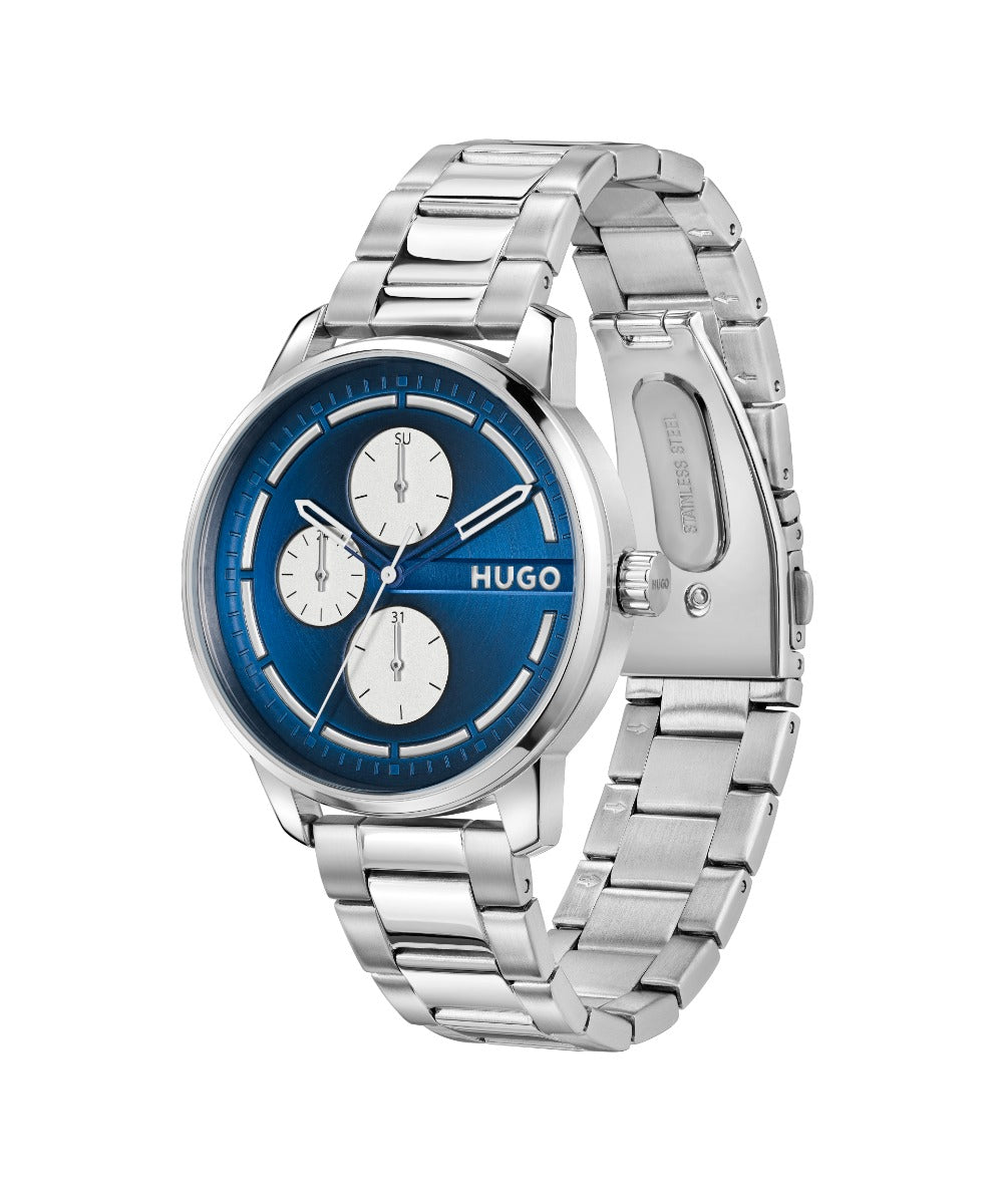Hugo Mens Watch with Blue Dial and Silver Strap 1530386