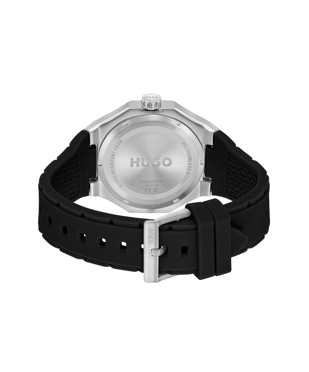 Gwylio Dynion Hugo gyda Deial Du a Strap Ddu 1530397