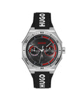 Gwylio Dynion Hugo gyda Deial Du a Strap Ddu 1530397