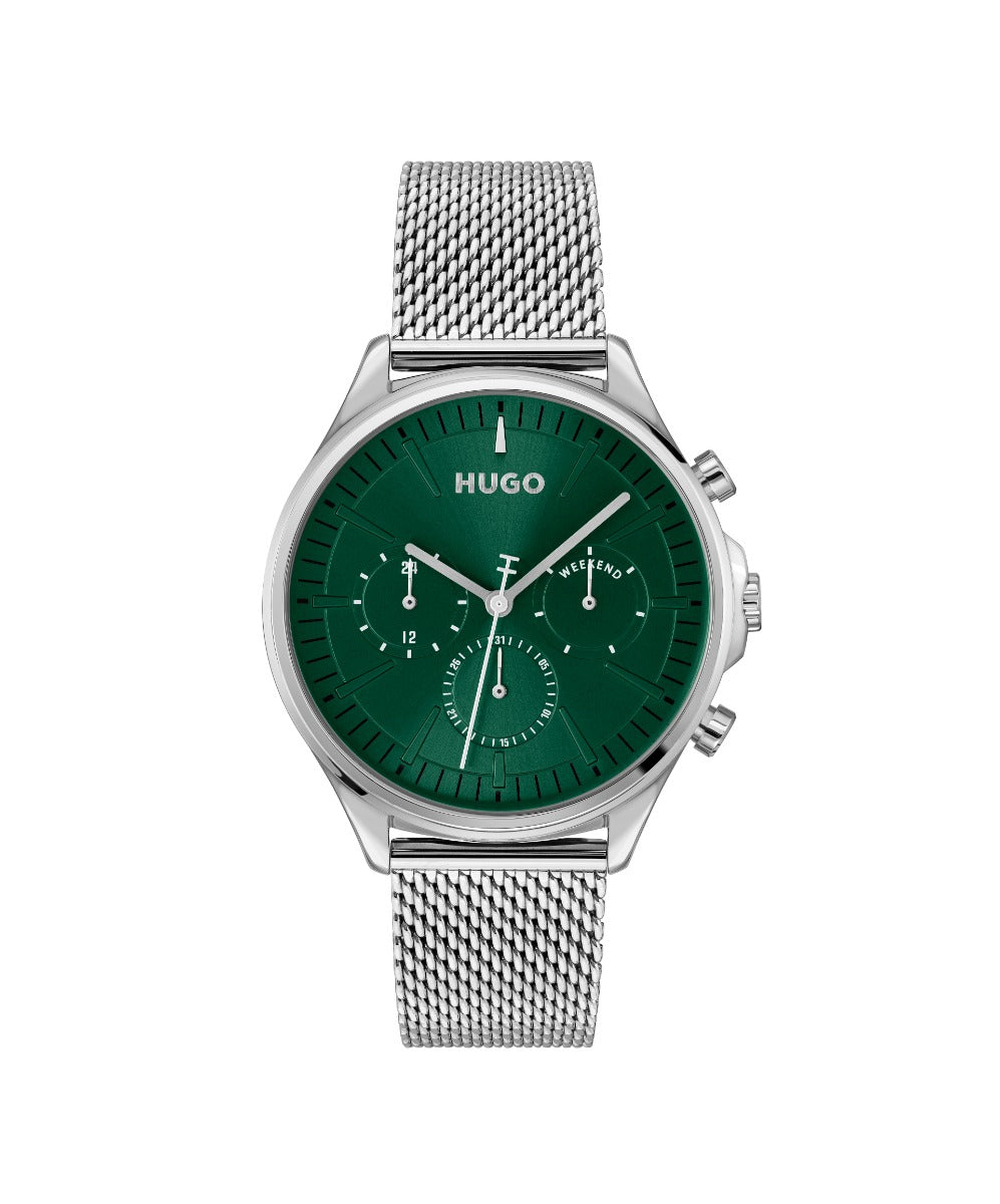 HUGO Mens Watch with Green Dial and Silver Bracelet 1530409