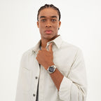 Gwylio Dynion Chwaraeon Hugo #Bright gyda Deial Glas a Strap Arian 1530424