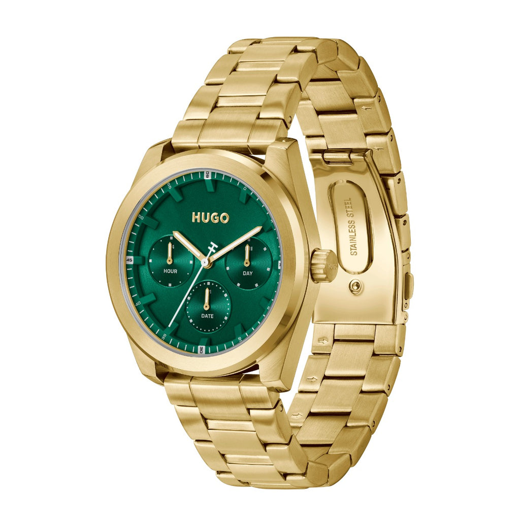 Hugo #Bright Sport Mens Watch with Green Dial and Gold Strap 1530425