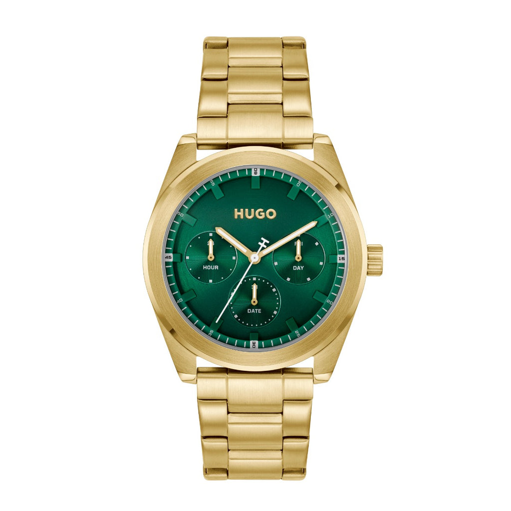 Hugo #Bright Sport Mens Watch with Green Dial and Gold Strap 1530425