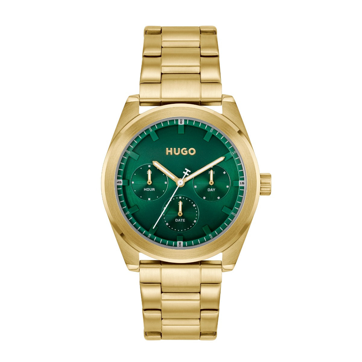 Hugo #Bright Sport Mens Watch with Green Dial and Gold Strap 1530425