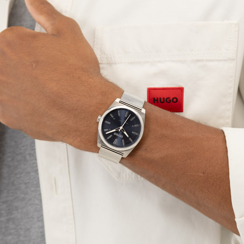 Hugo #Ark Mens Watch with Blue Dial and Silver Strap 1530439