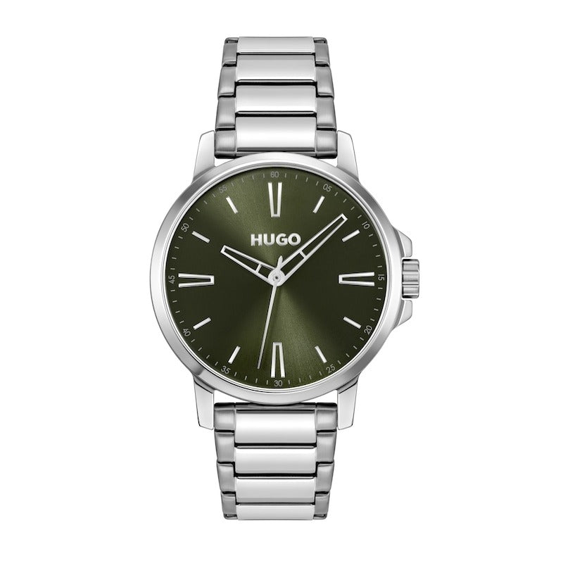 HUGO #Smooth Mens Watch with Green Dial and Silver Bracelet 1530442