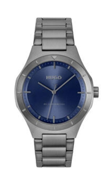 HUGO Lit Mens Watch with Blue Dial and Grey Bracelet 1530448