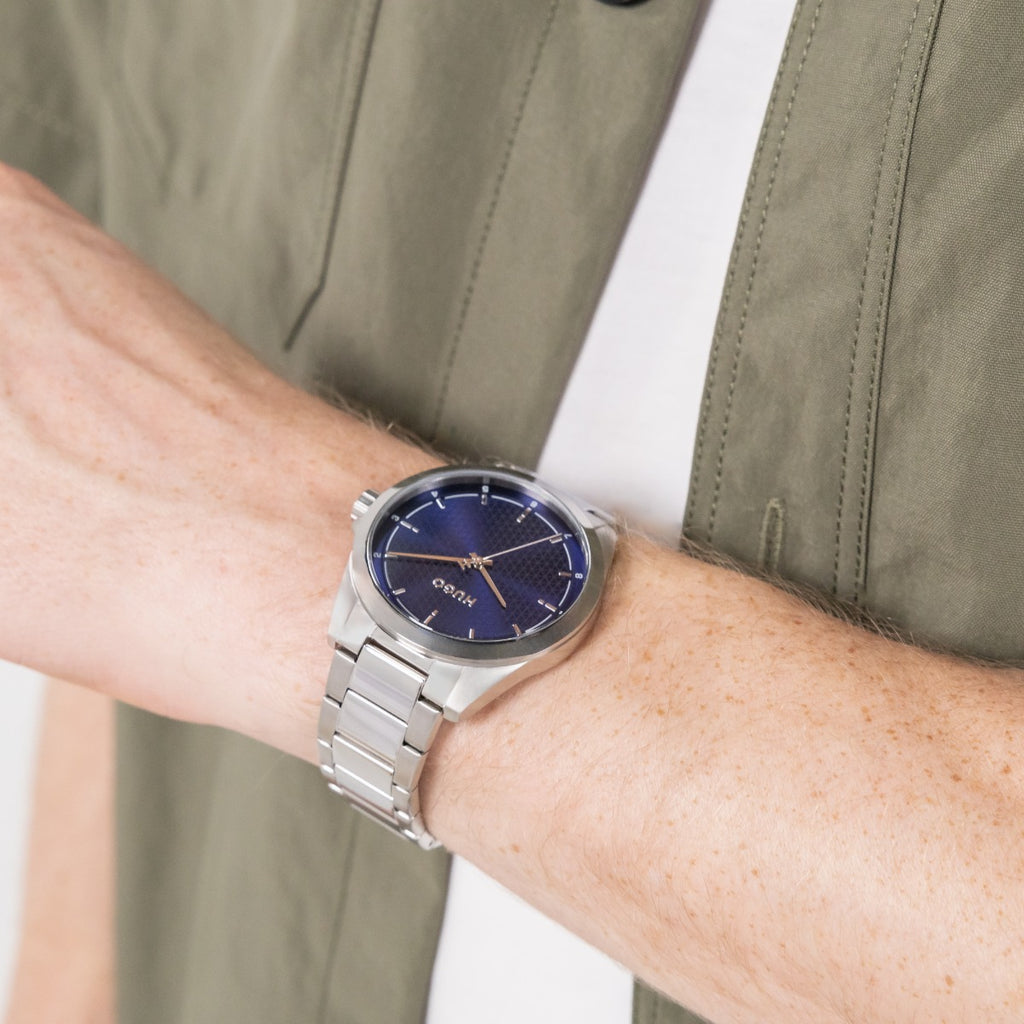 HUGO Seam Mens Watch with Blue Dial and Silver Bracelet 1530451