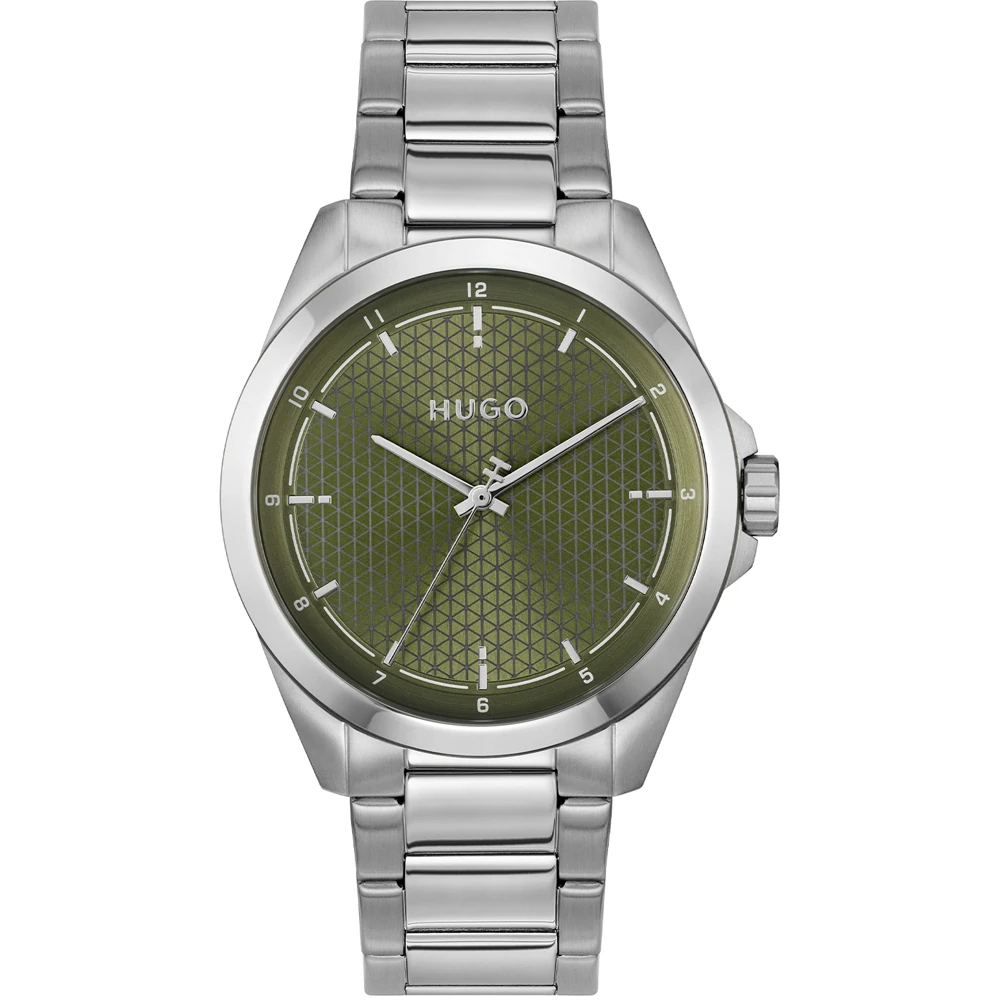 HUGO Seam Mens Watch with Green Dial and Silver Bracelet 1530453