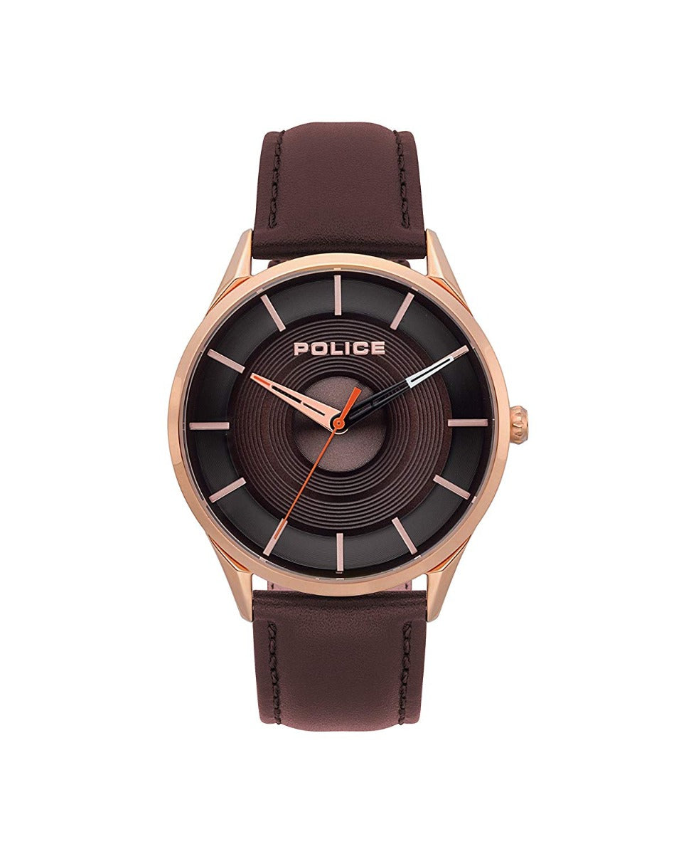 Police Mens Chronograph Watch with Brown Dial and Brown Leather Strap PL.15399JSR/12