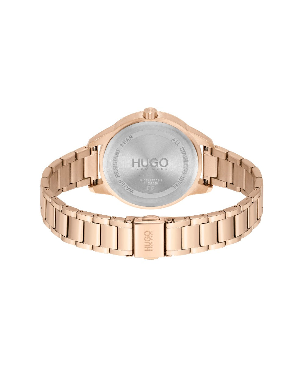 HUGO Ladies Watch with Blue Dial and Rose Gold Strap 1540092
