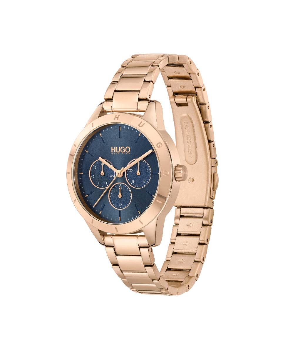HUGO Ladies Watch with Blue Dial and Rose Gold Strap 1540092