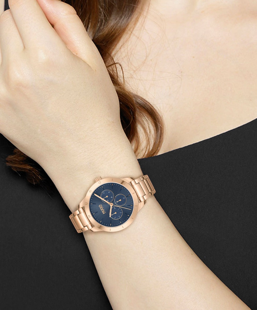 HUGO Ladies Watch with Blue Dial and Rose Gold Strap 1540092