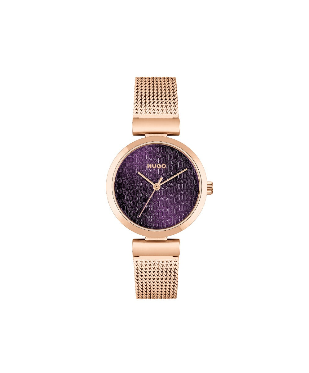HUGO Ladies Watch with Purple Dial and Rose Gold Strap 1540128