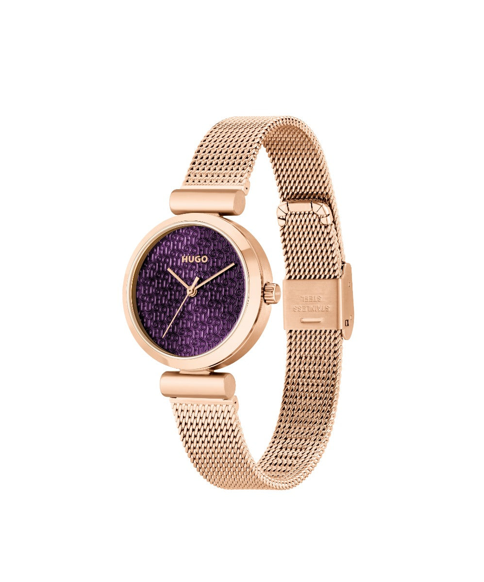 HUGO Ladies Watch with Purple Dial and Rose Gold Strap 1540128