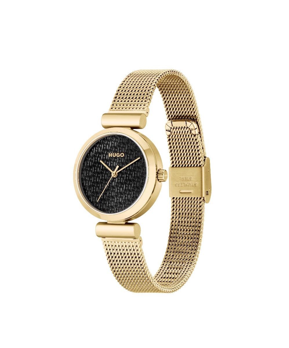 HUGO Ladies Watch with Black Dial and Gold Strap 1540129
