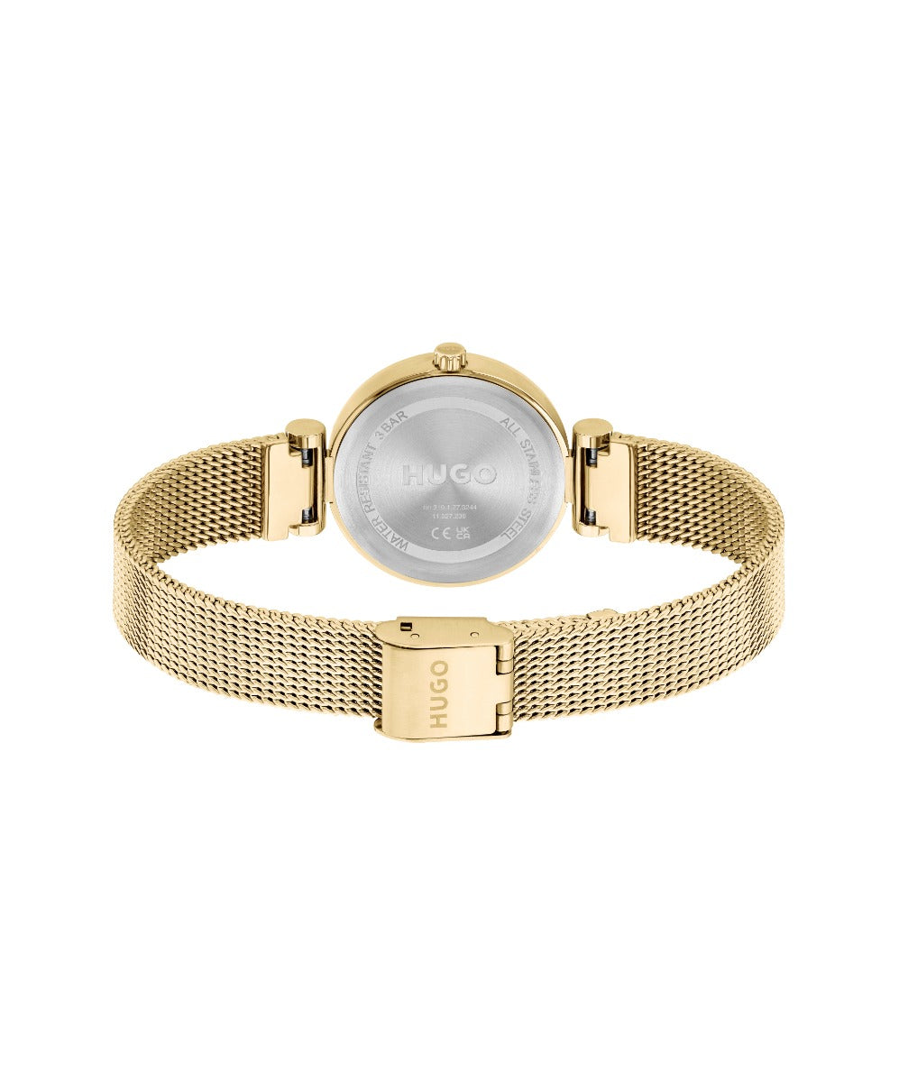 HUGO Ladies Watch with Black Dial and Gold Strap 1540129