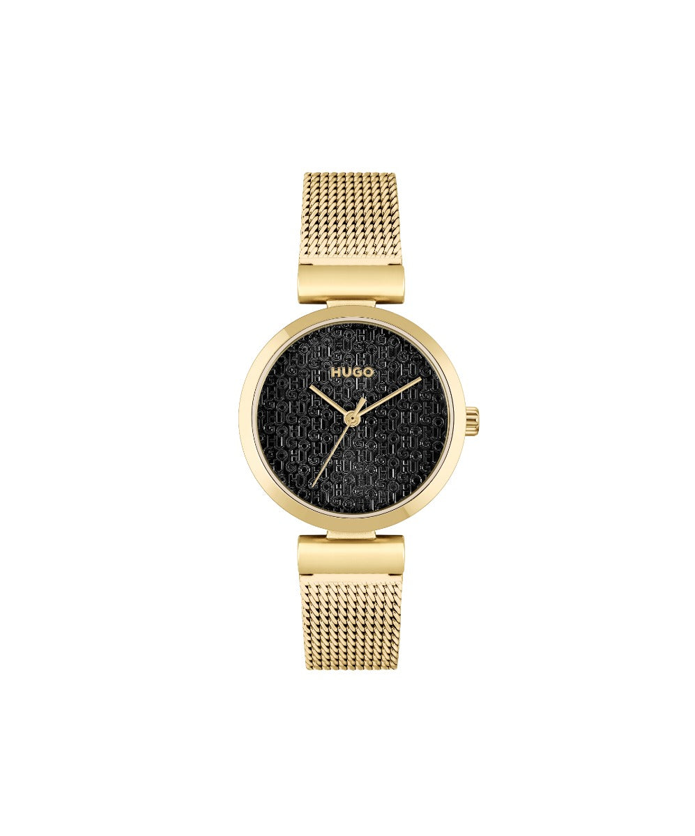 HUGO Ladies Watch with Black Dial and Gold Strap 1540129