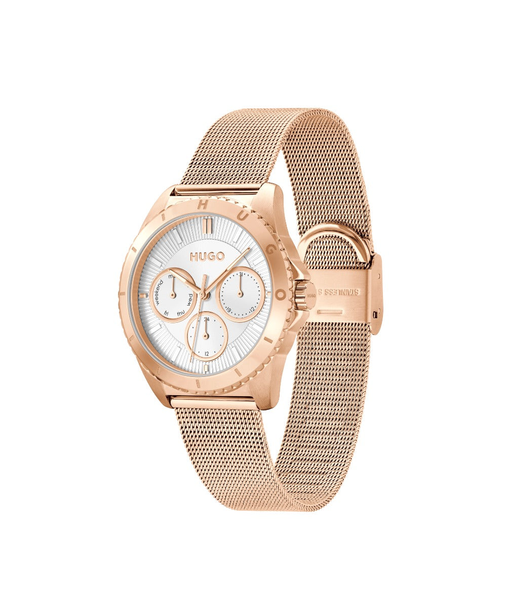 HUGO Ladies Watch with Silver Dial and Rose Gold Strap 1540161