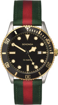 Sekonda Mens Watch with Black Dial and Green & Red Nylon Strap 1579