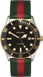 Sekonda Mens Watch with Black Dial and Green & Red Nylon Strap 1579