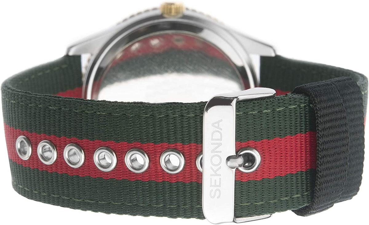Sekonda Mens Watch with Black Dial and Green & Red Nylon Strap 1579