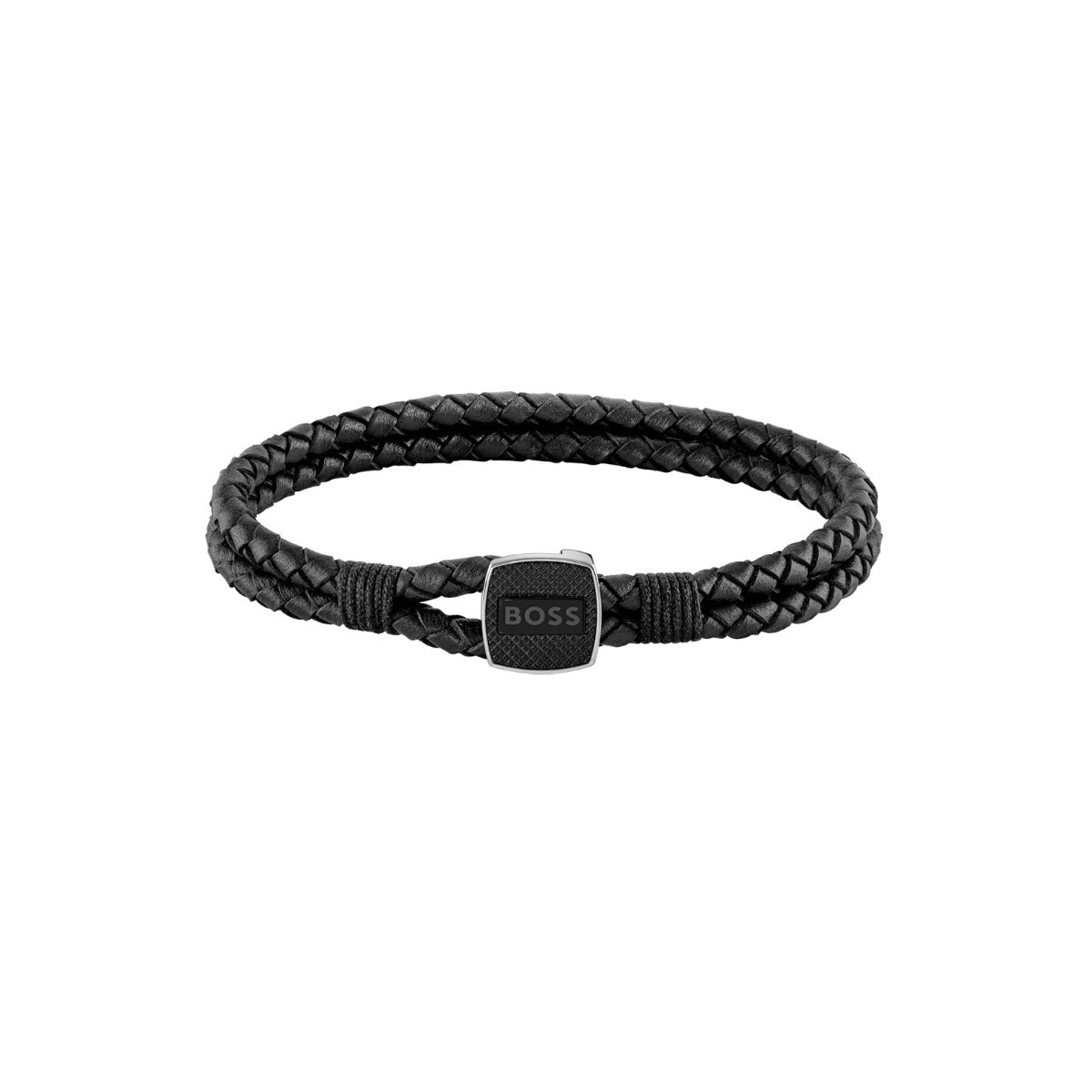 BOSS Men's Black Leather Seal Bracelet 1580047M