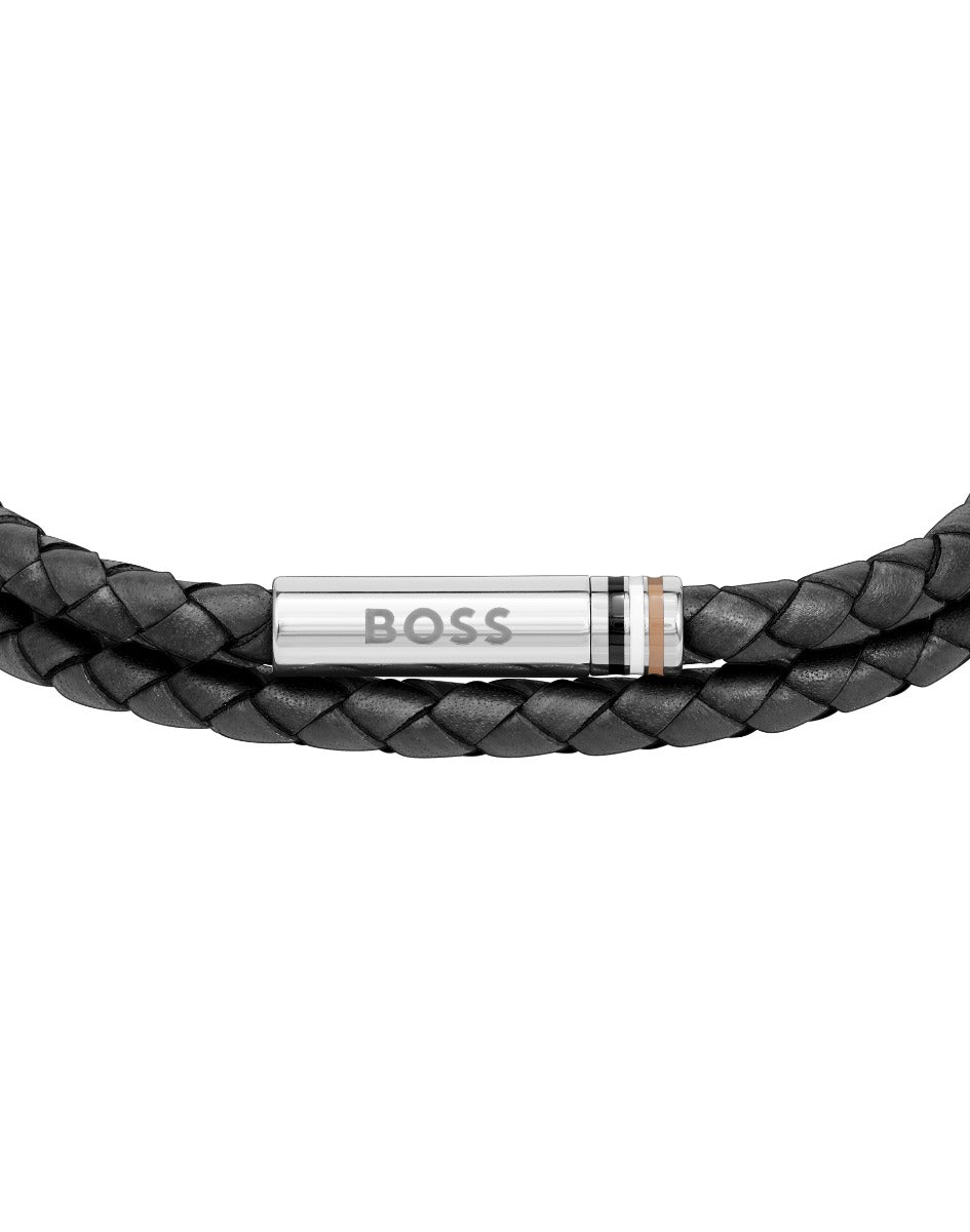 BOSS Men's Black Leather Bracelet 1580489M