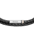 BOSS Men's Black Leather Bracelet 1580489M