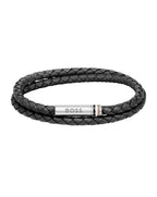 BOSS Men's Black Leather Bracelet 1580489M