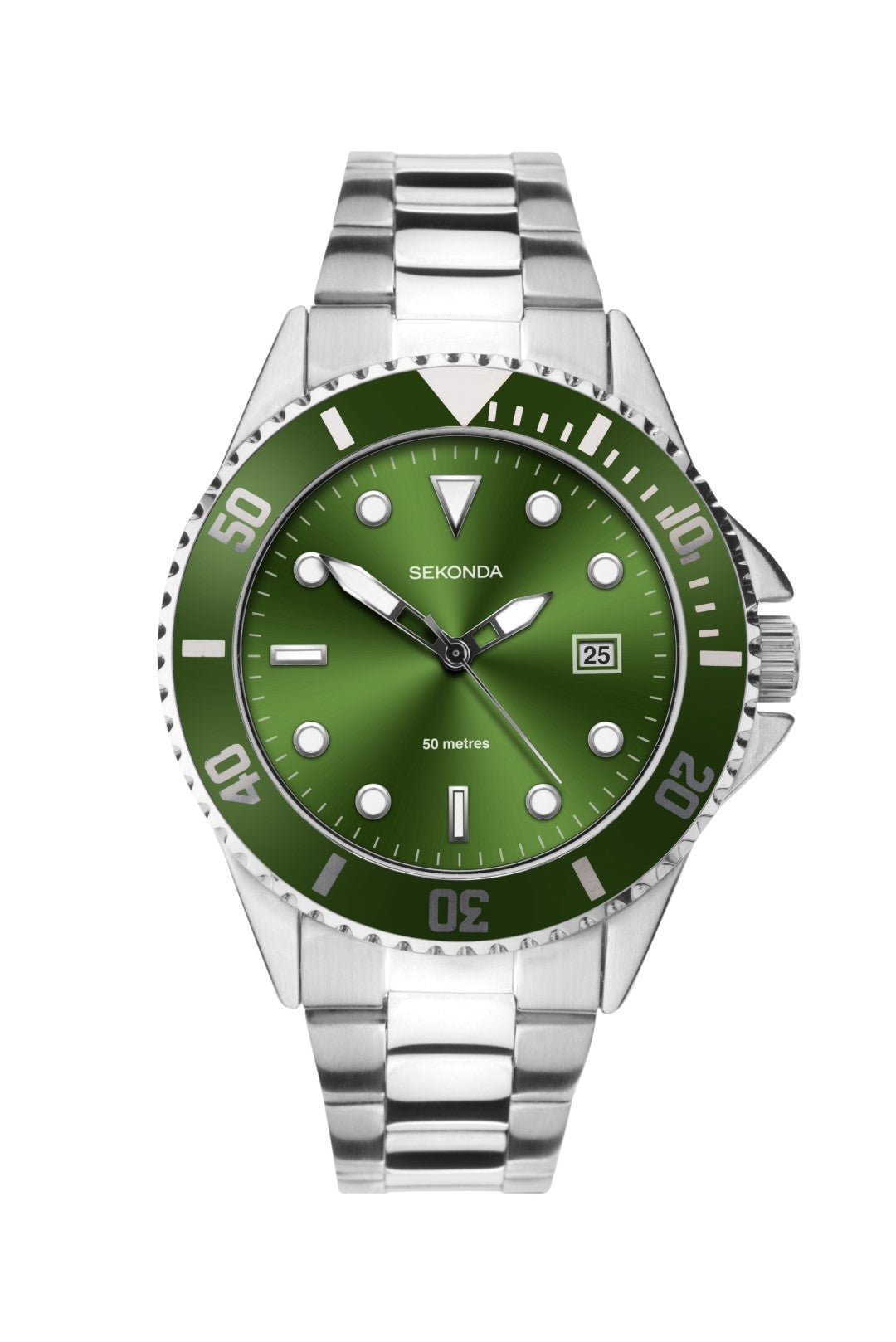 Sekonda Mens Sports Watch with Green Dial and Silver Bracelet 1622