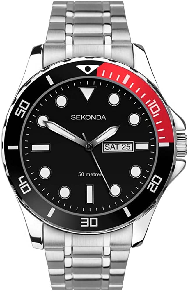 Sekonda Mens Watch with Black Dial and Stainless Steel Bracelet 1630