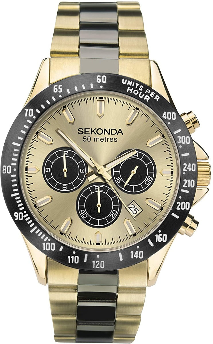 Sekonda Mens Watch with Gold Dial and Gold and Black Two Tone Bracelet 1650